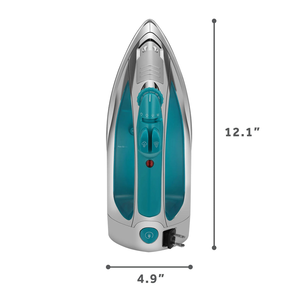 Chrome and Teal Finish Steam Iron with Retractable Cord O3601