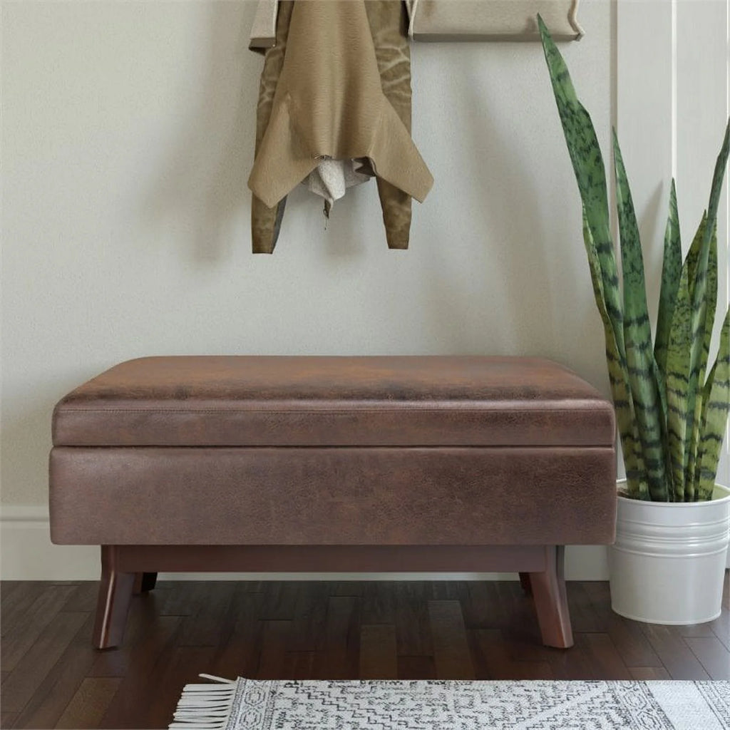 Chestnut Brown Faux Leather Storage Ottoman Z700