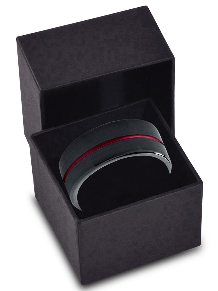 Tungsten Wedding Band Ring 10mm Red Black Brushed Polished M28150