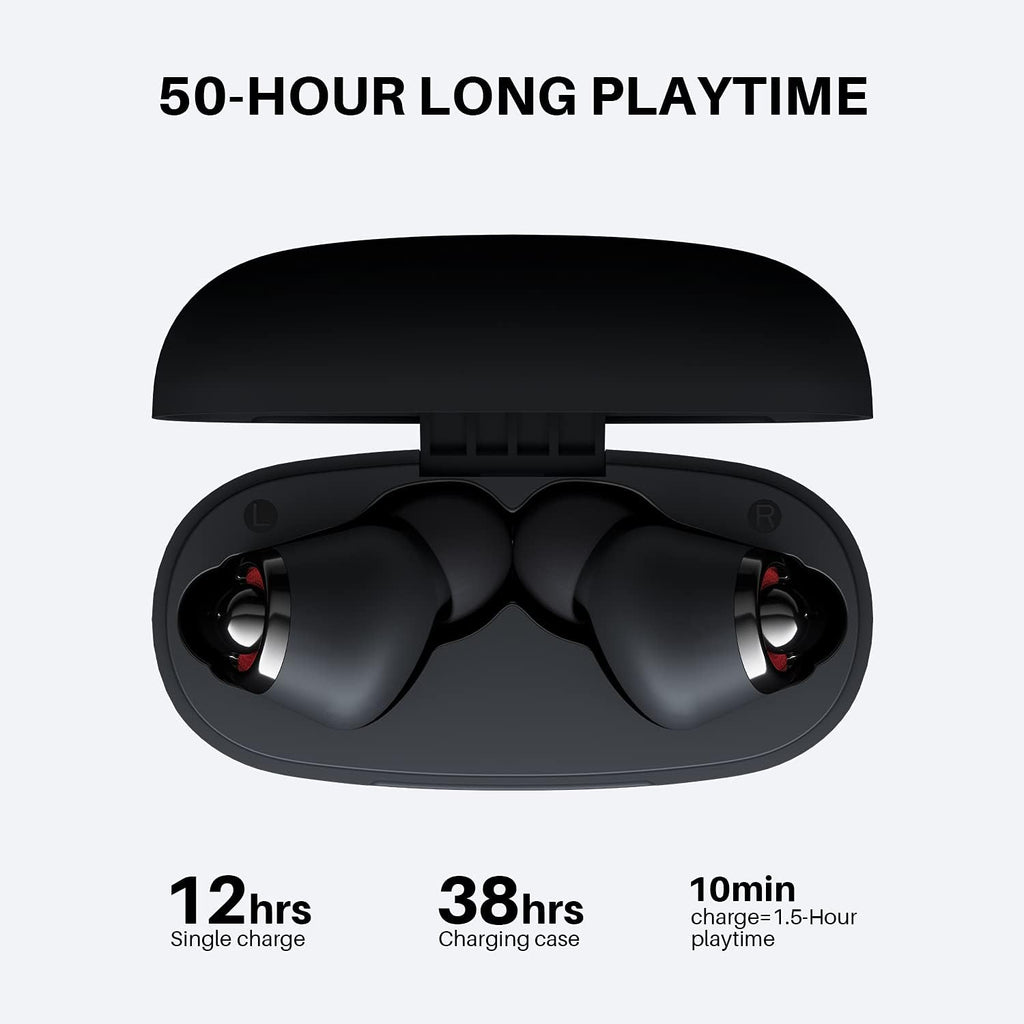 Wireless Earbuds Bluetooth 5.2 with 4 Mics, 50H Playtime, Black Pack of 2 O431