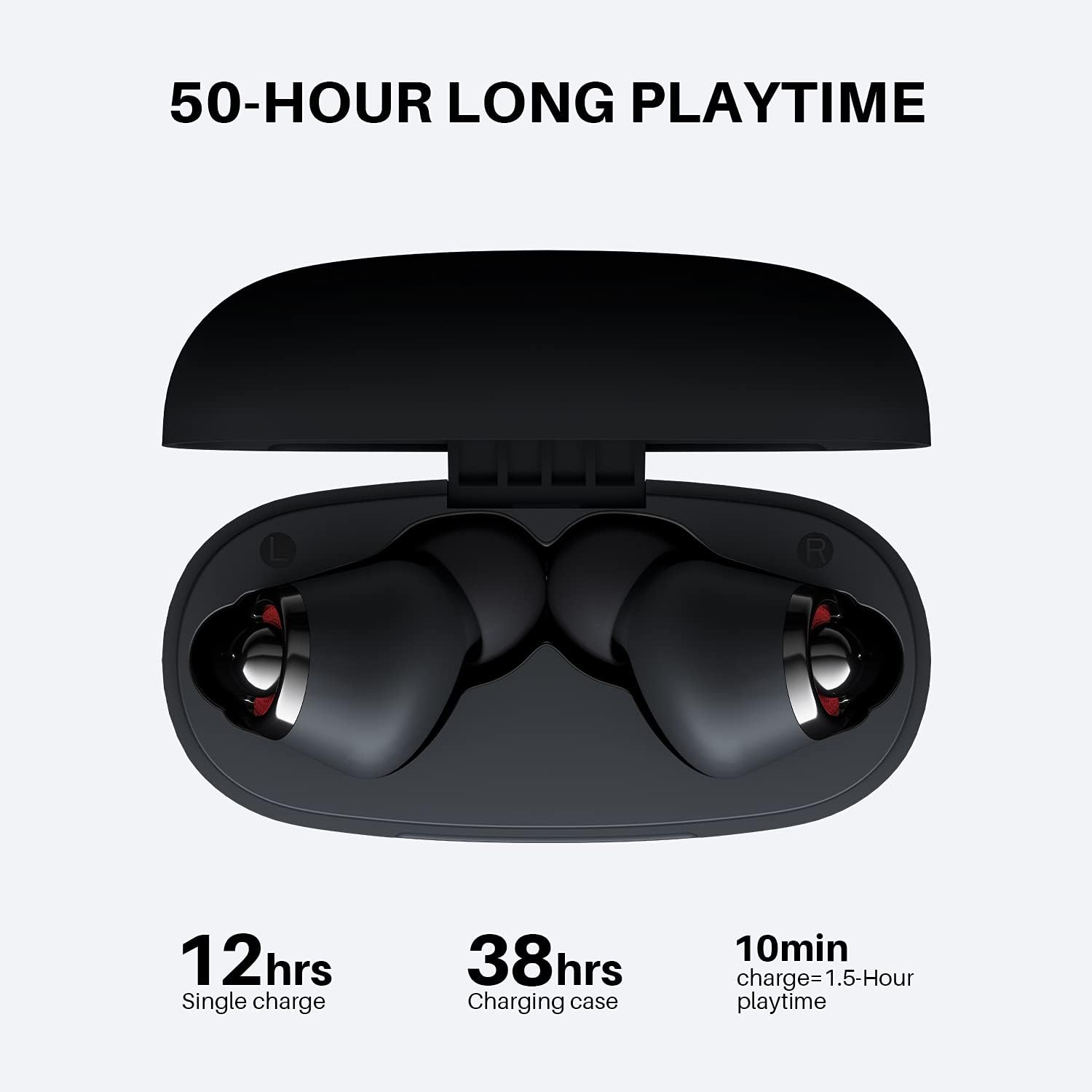 Wireless Earbuds Bluetooth 5.2 with 4 Mics, 50H Playtime, Black Pack of 2 O431