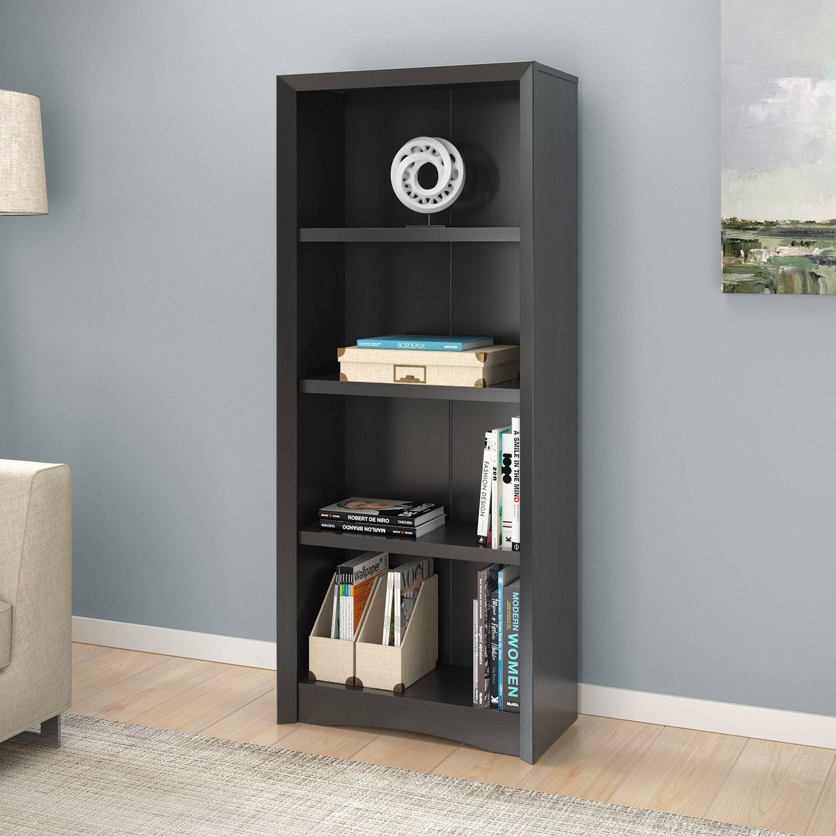 Brown Tall Adjustable Bookcase with Faux Woodgrain Finish I418