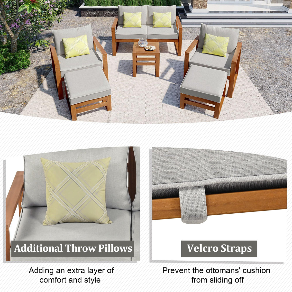 Gray 6 Piece Wood Sectional Sofa with Ottoman K523928
