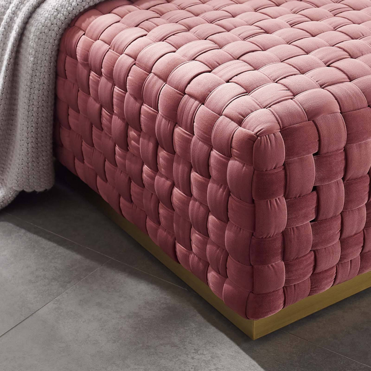 Gray Square Velvet Ottoman Z403