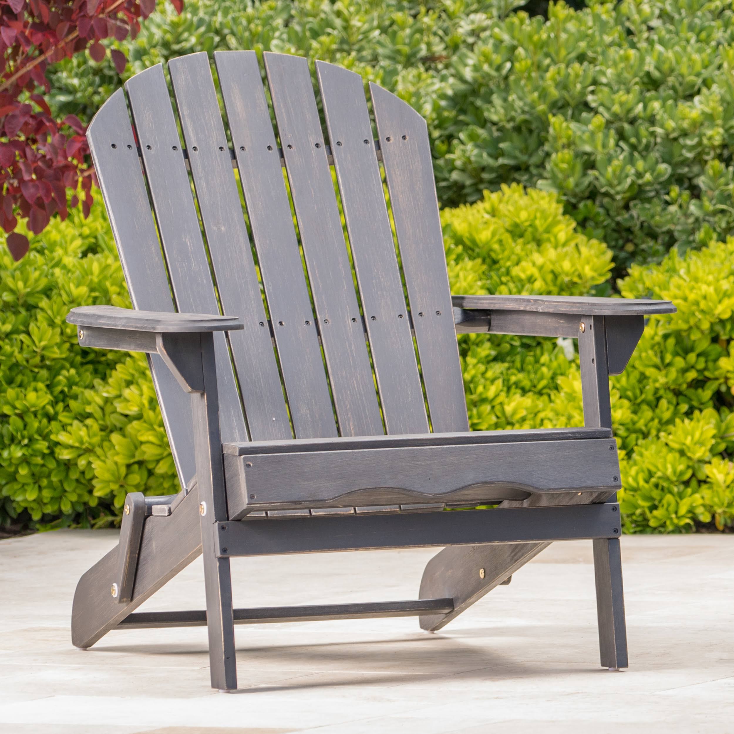 Dark Gray Acacia Wood Folding Adirondack Chair J674