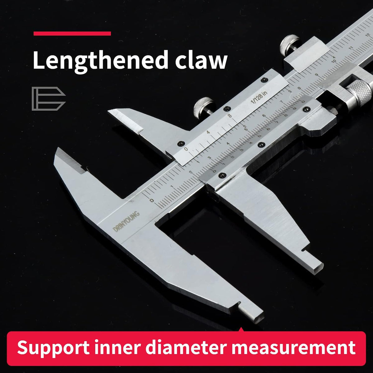 High-Precision All-Metal Vernier Caliper, Inch/Metric, 0-12"/0-300mm, Pack of 2 E27355