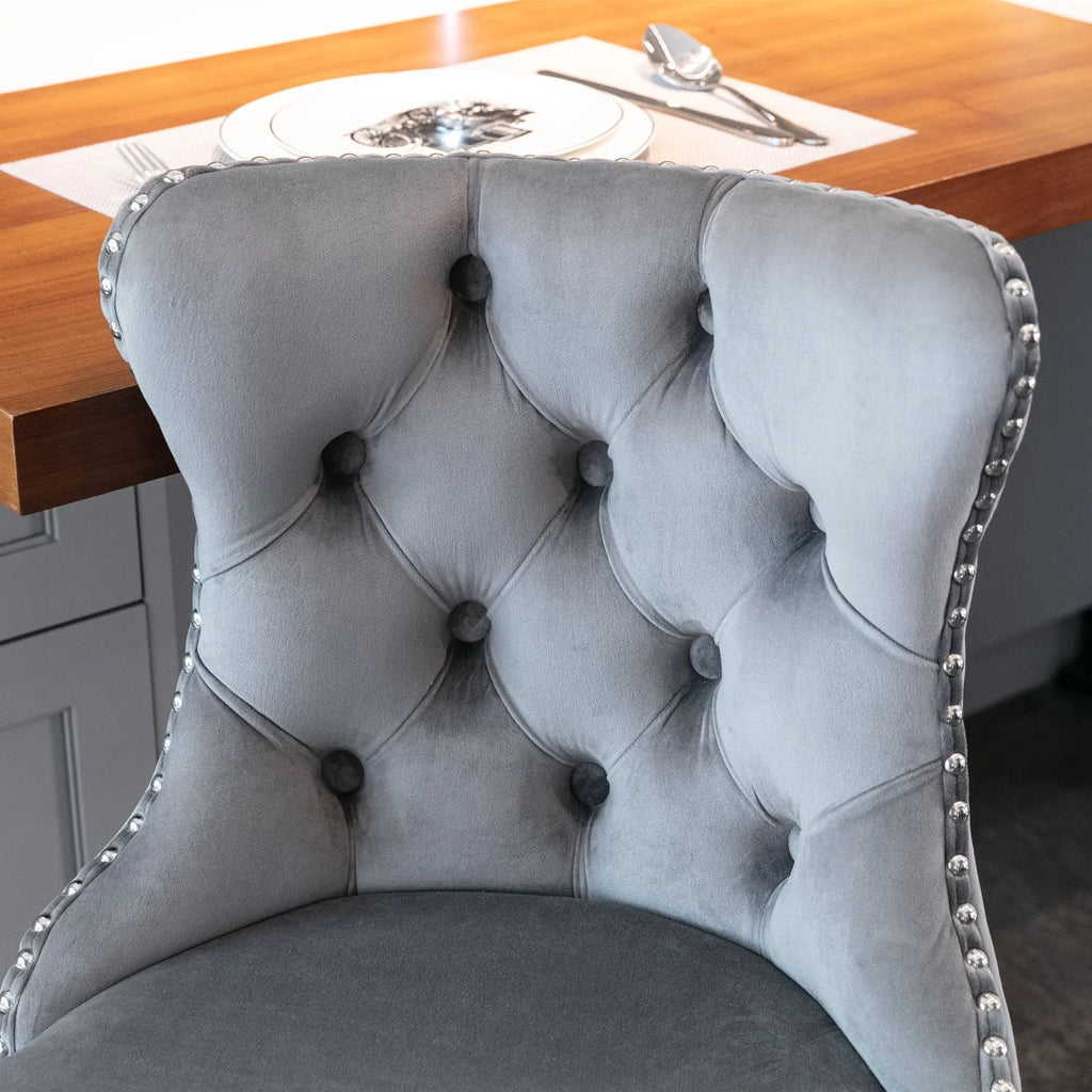 Gray Velvet Swivel Bar Stools Set of 2 with Backs G37000