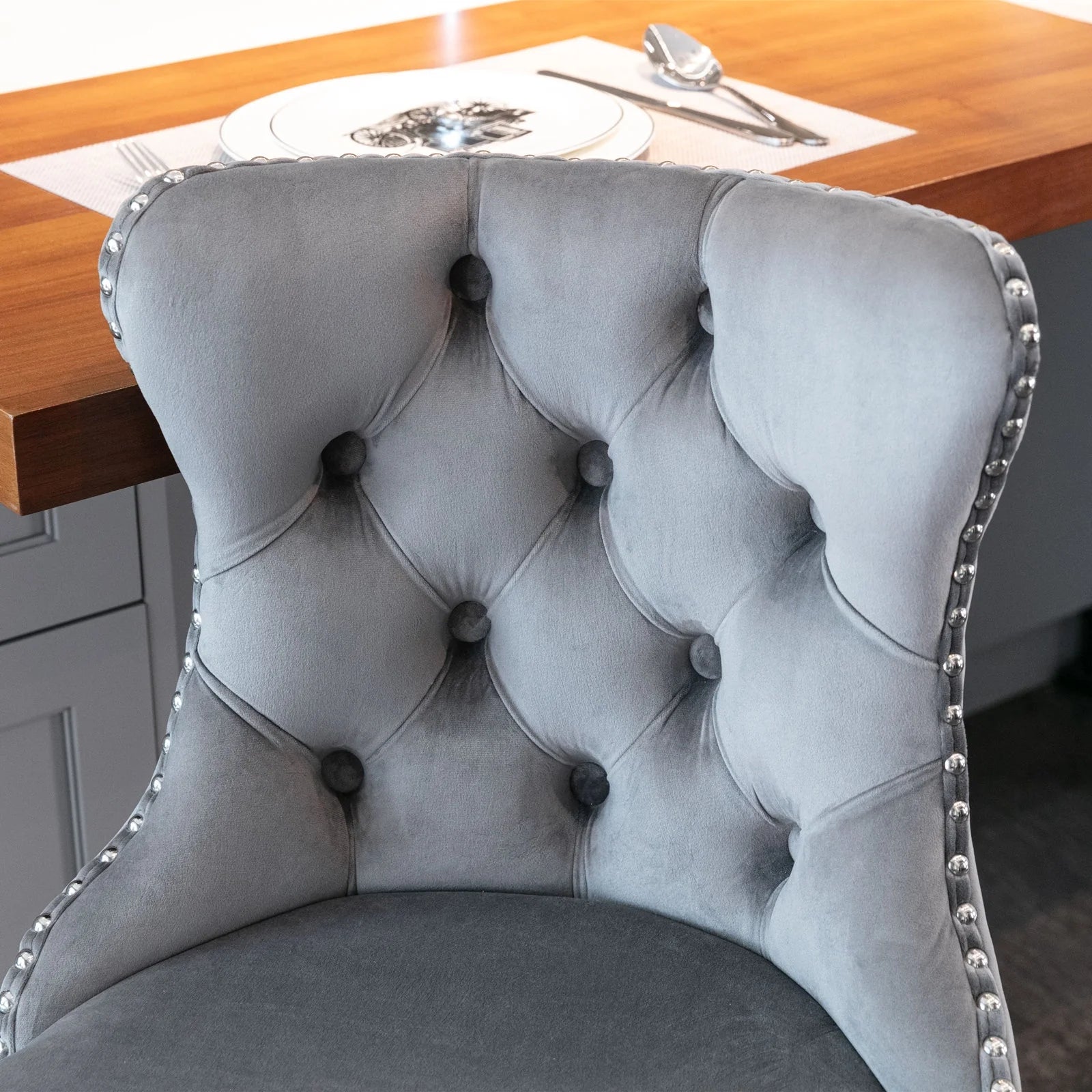Gray Velvet Swivel Bar Stools Set of 2 with Backs G37000