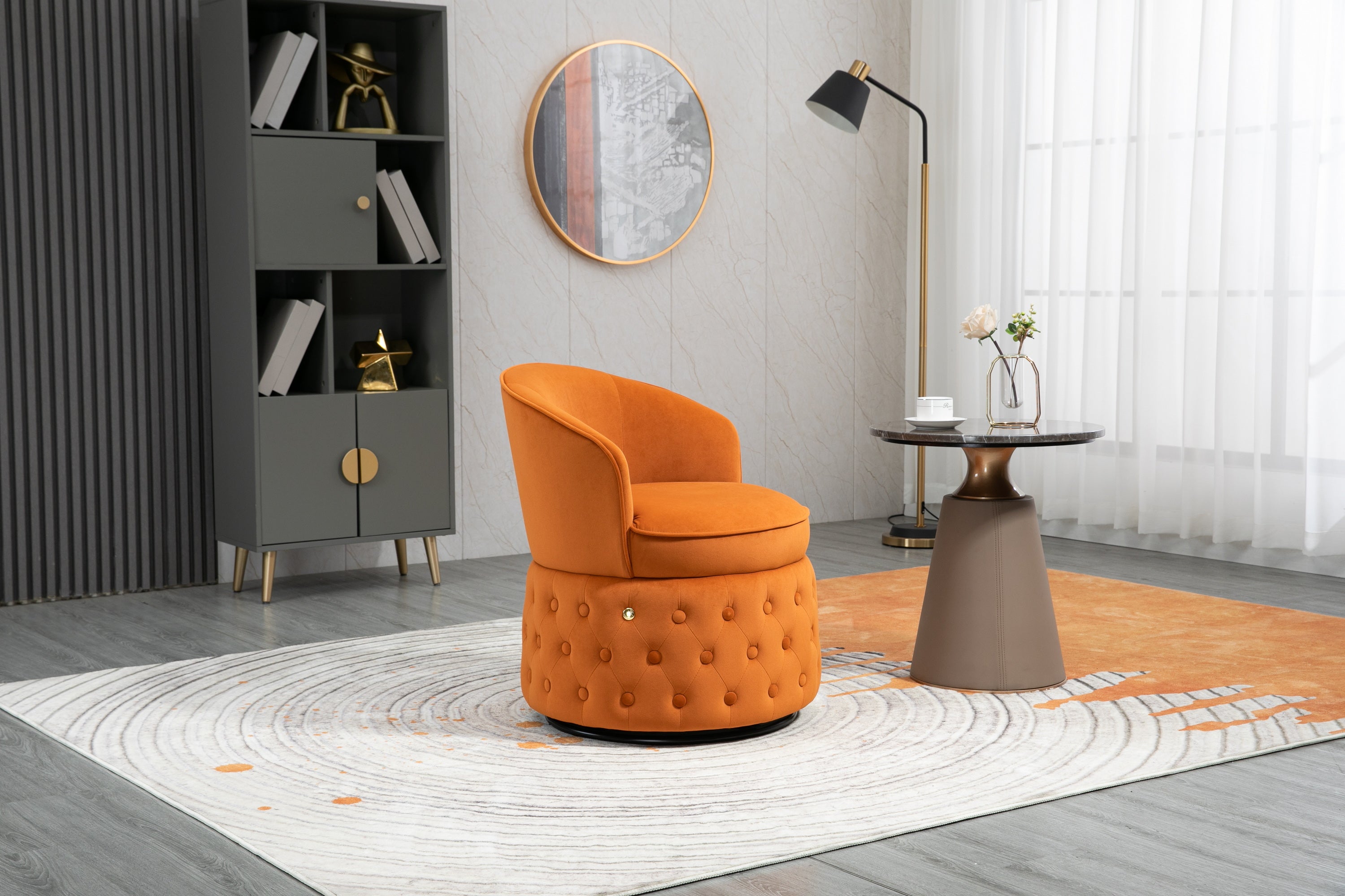 Swivel Cuddle Barrel Accent Sofa Chairs with Wide Upholstered Fluffy Velvet Fabric Chair Y8458