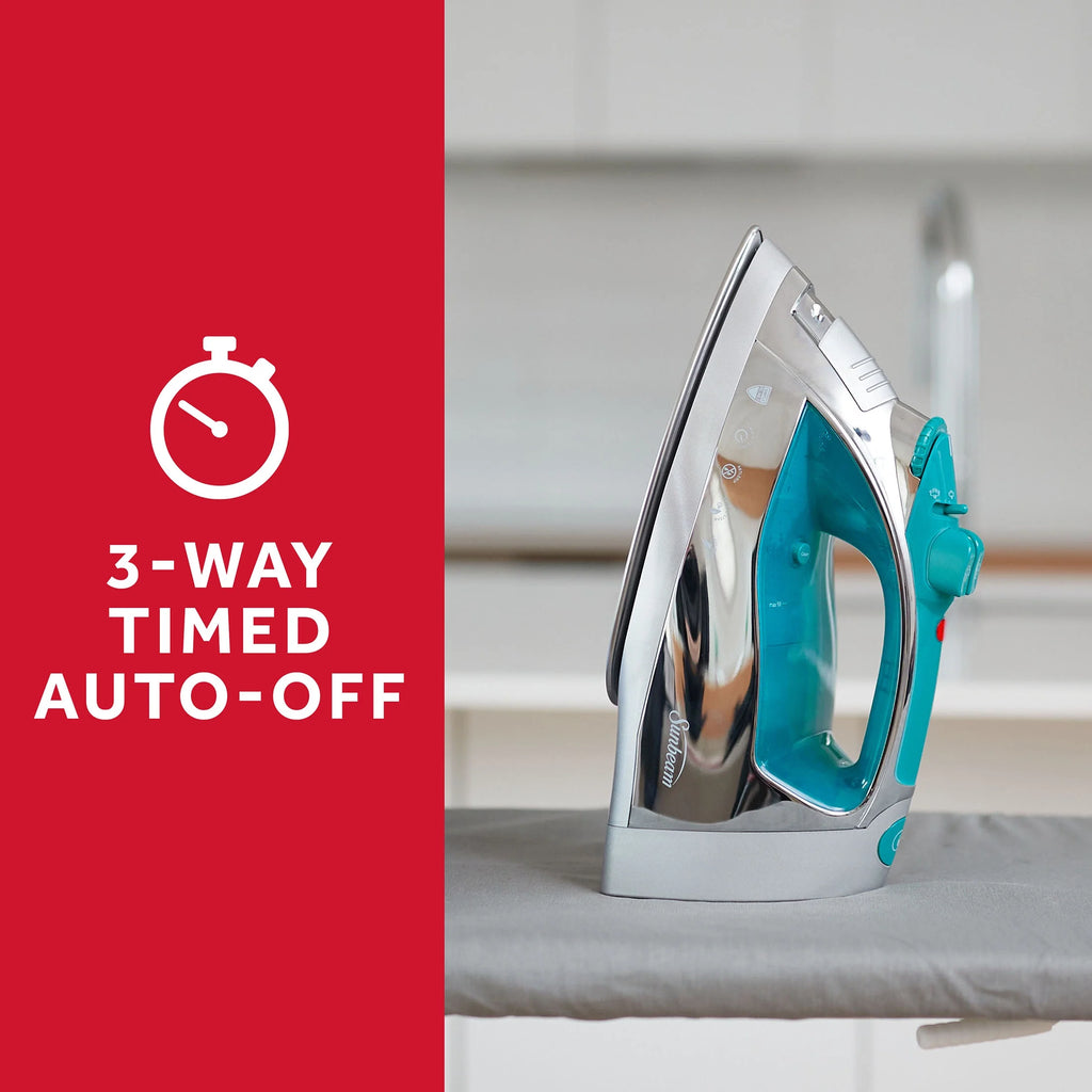 Chrome and Teal Finish Steam Iron with Retractable Cord O3601