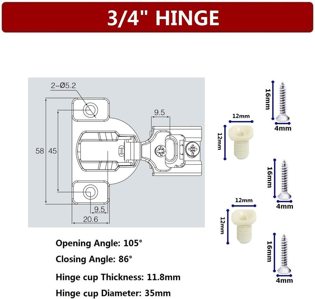 50 Pack Soft Close Cabinet Hinges, 1 1/4 Overlay, 105 Degree W608415