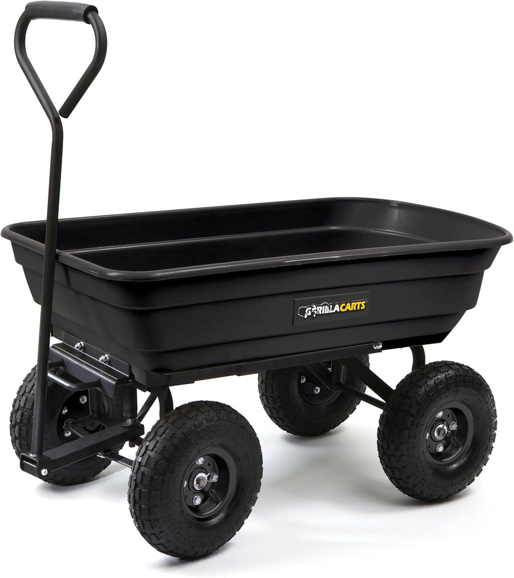 Black Poly Garden Dump Cart with Steel Frame and 10-Inch Pneumatic Tires, 600-Pound Capacity Z775573