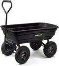 Black Poly Garden Dump Cart with Steel Frame and 10-Inch Pneumatic Tires, 600-Pound Capacity Z775573