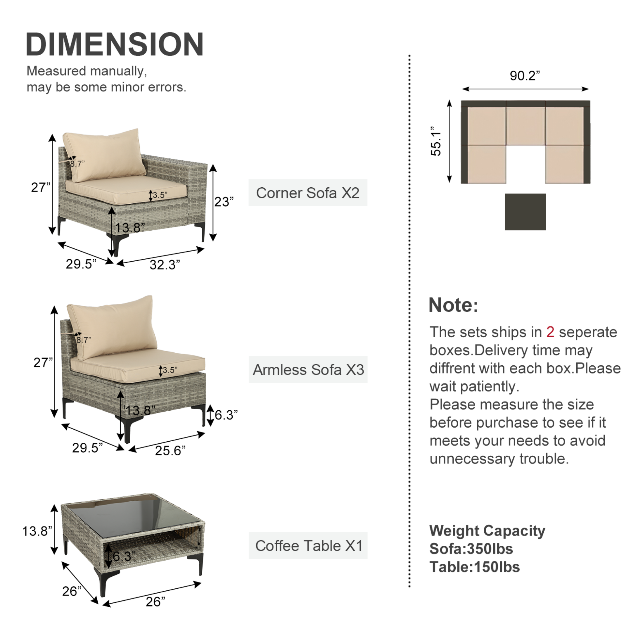 6 Piece Rattan Sectional Sofa Set R52234