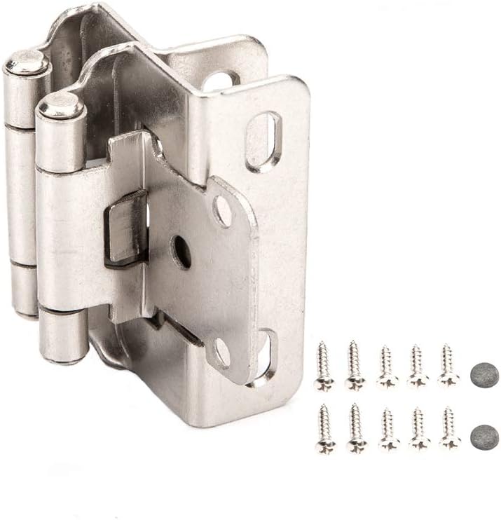 1/2 Overlay Semi Partial Wrap Self Closing Cabinet Hinges, 25 Pair - 50 Pcs, Satin Nickel U390504