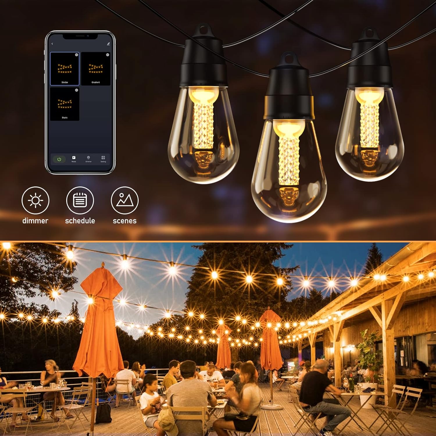 48Ft Outdoor String Lights with 25 Dimmable Edison Vintage LED Bulbs X599257
