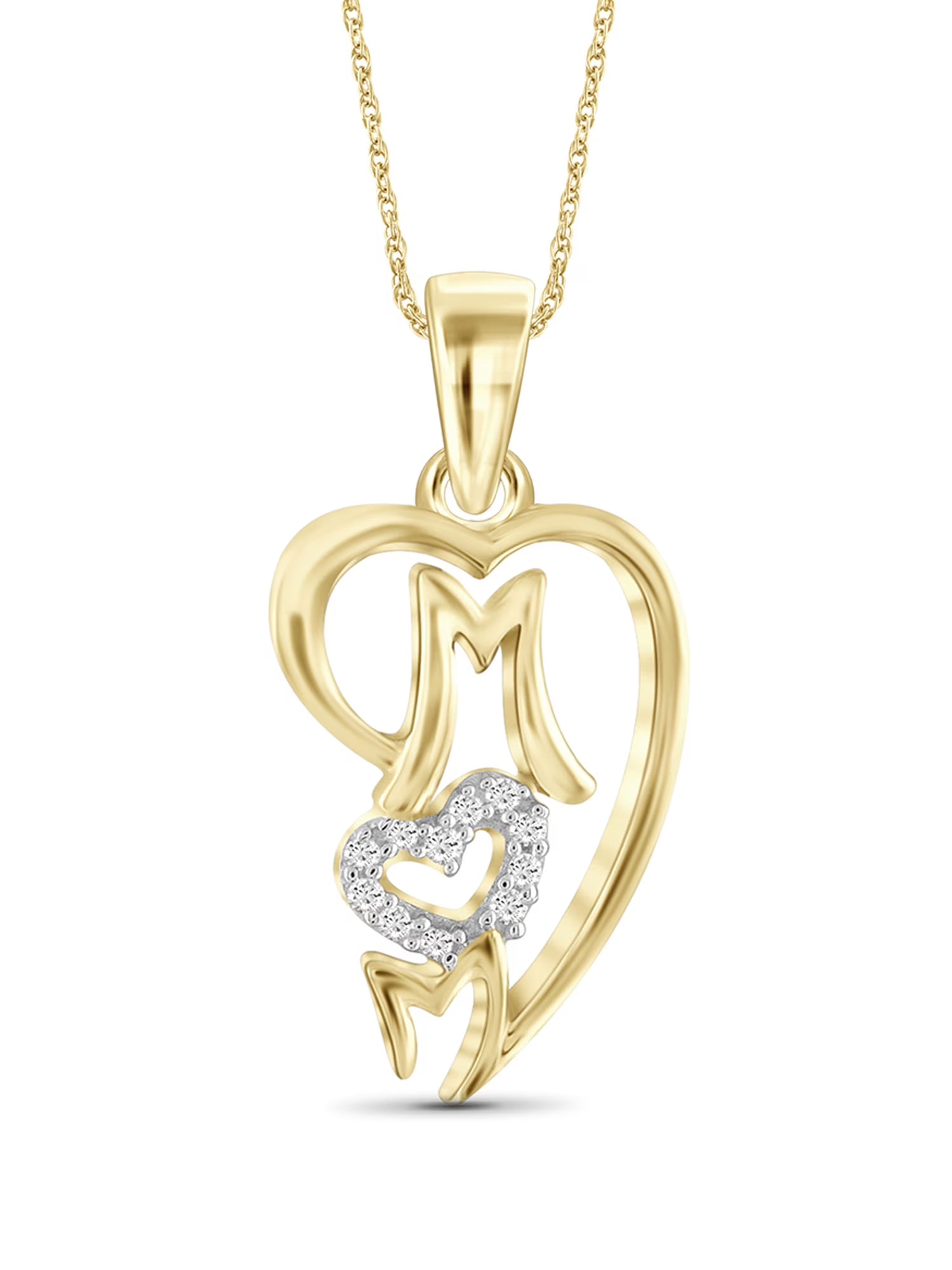 14K Gold Plated Silver Mother Daughter Necklace with White Diamonds N669