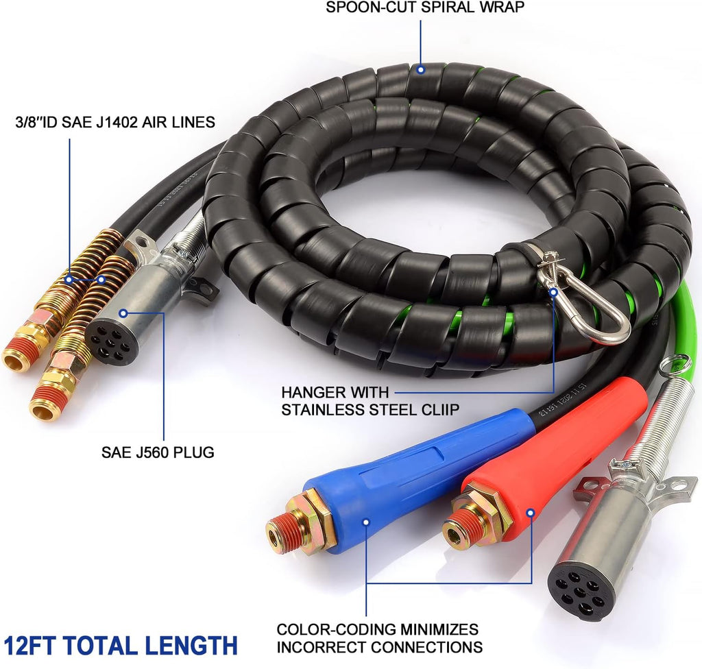 12ft 3 in 1 ABS Semi Air Hose Assemblies for Semi Truck I23328