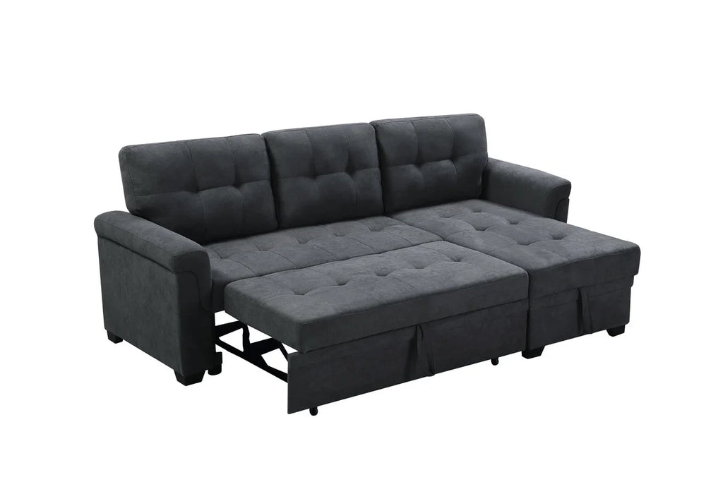 Dark Gray Fabric Reversible Sectional Sleeper Sofa Chaise with Storage K138