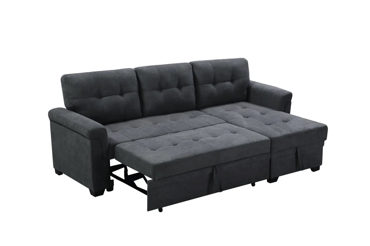 Dark Gray Fabric Reversible Sectional Sleeper Sofa Chaise with Storage K138