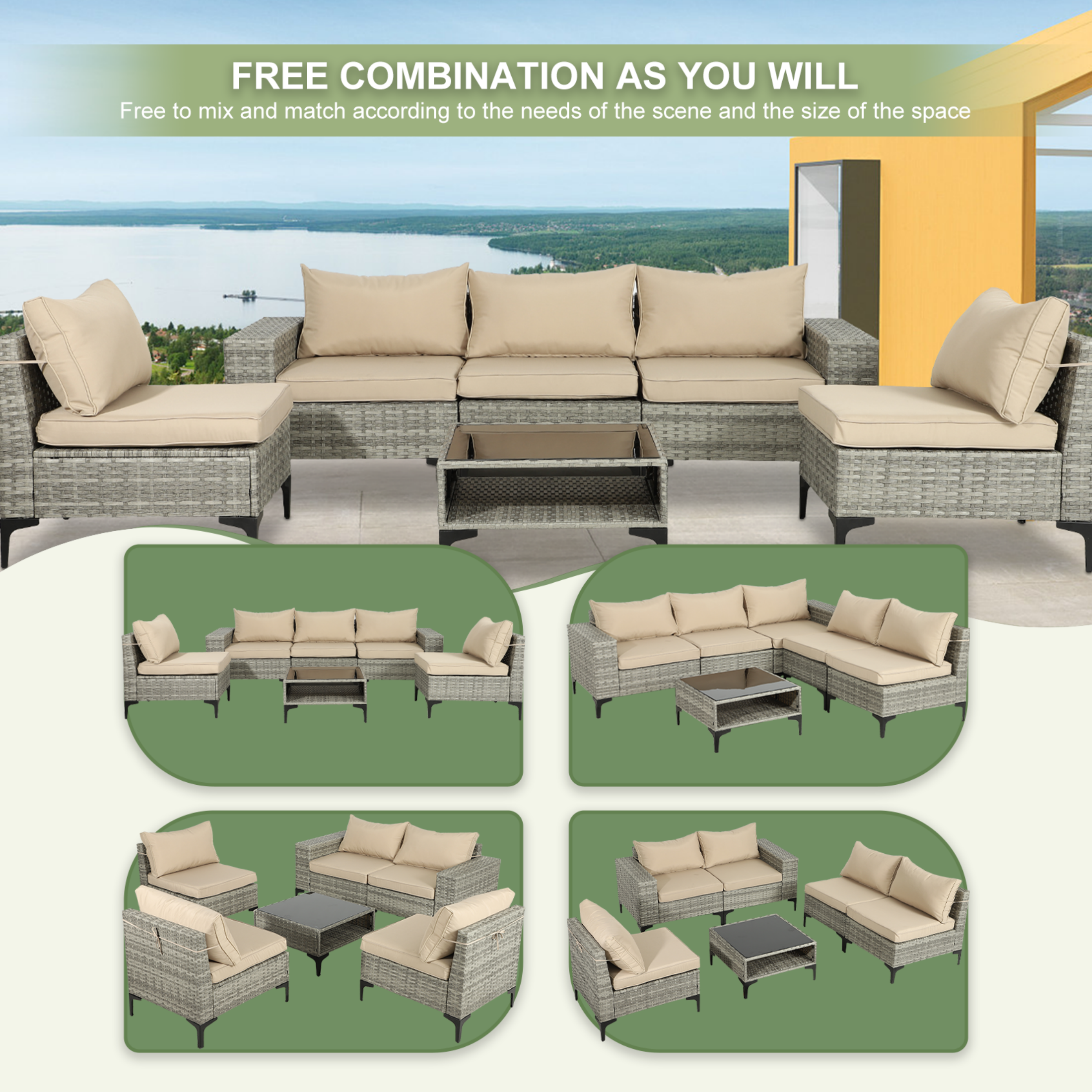 6 Piece Rattan Sectional Sofa Set R52234