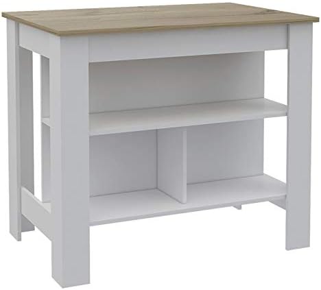 White Base Light Oak Top Kitchen Island N96629