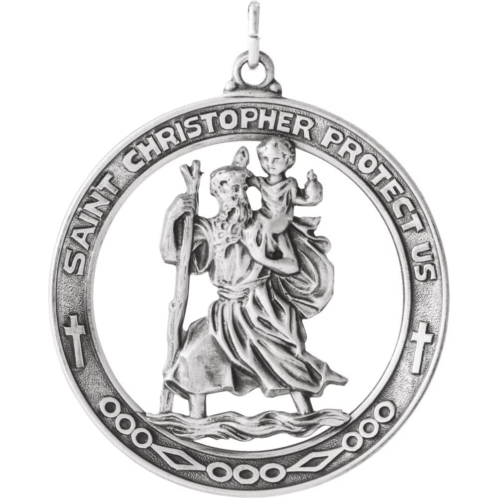 925 Sterling Silver St. Christopher Medal Pendant Necklace A24337