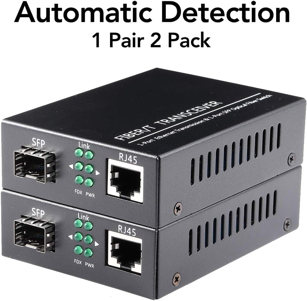 A Pair of 1.25G/s Bidi Gigabit Single-Mode Fiber Ethernet Media Converter with 2PCS Bidi SFP LC Transceiver Module Included, 10/100/1000Base-Tx to 1000Base-SX SMF RJ45 to SFP Slot up to 30KM Pack of 2 S947