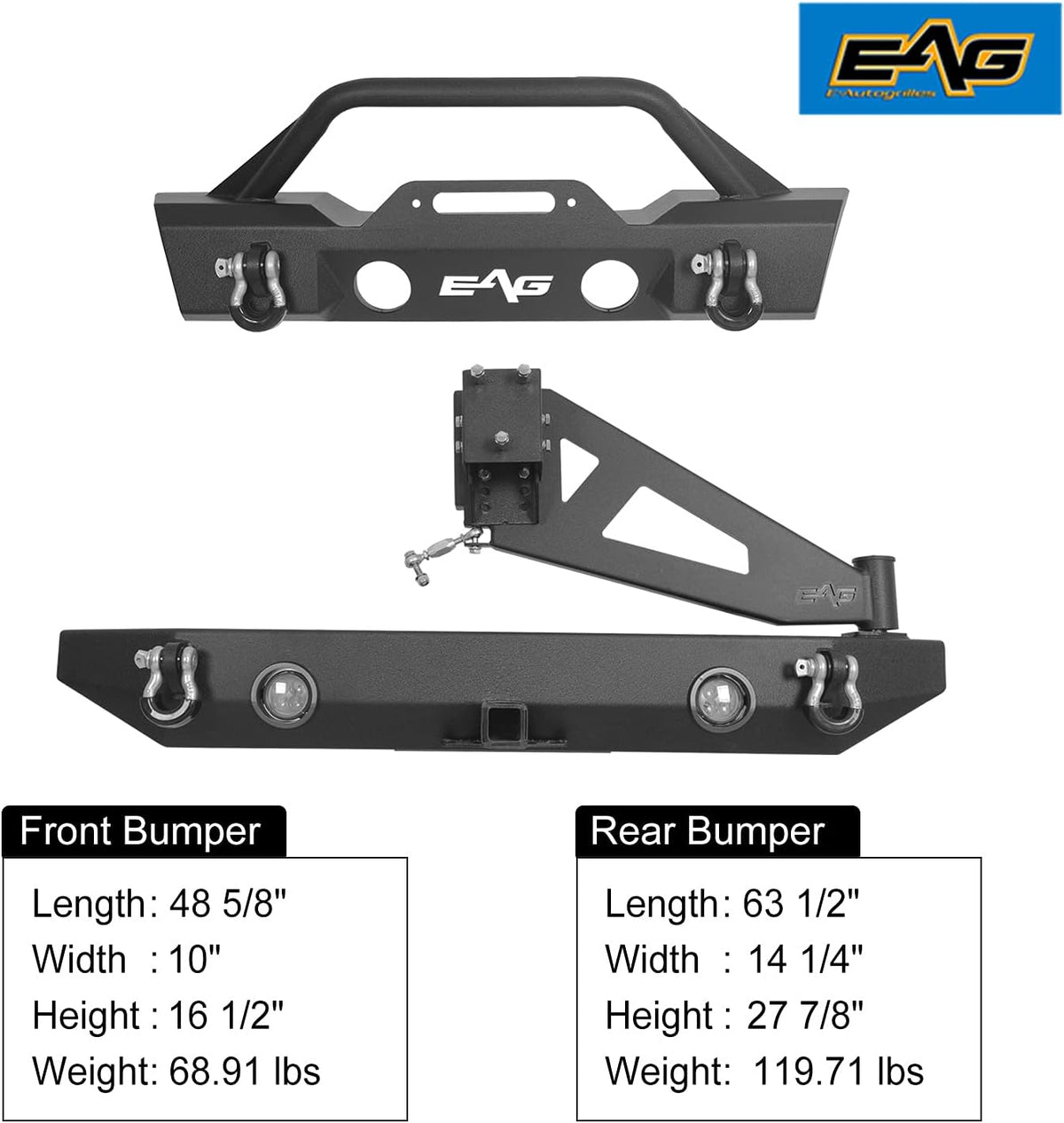 Stubby Front Bumper and Rear Bumper with Tire Carrier Combo L4375