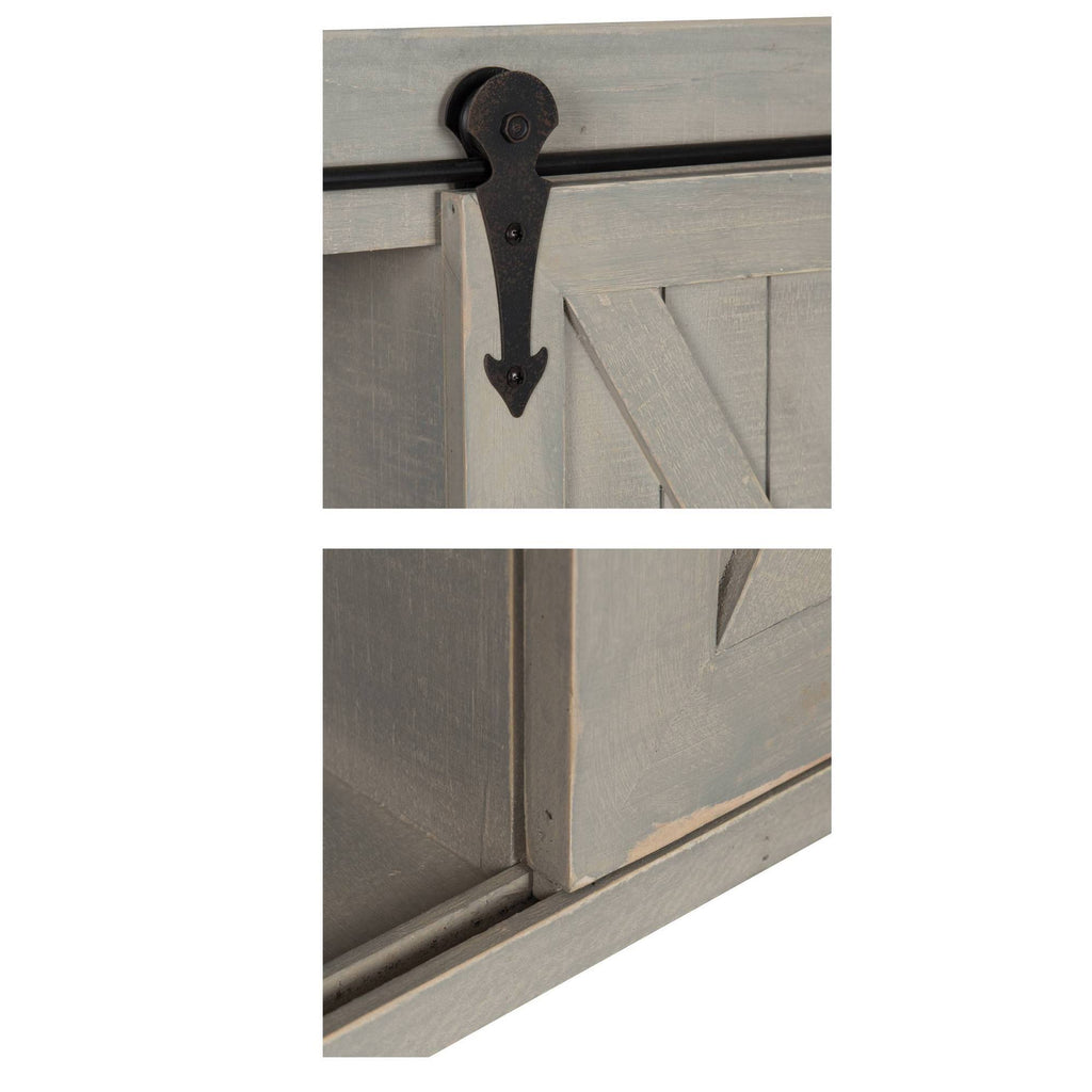 Rustic Gray Wood Wall Storage Cabinet with Sliding Barn Door A8844