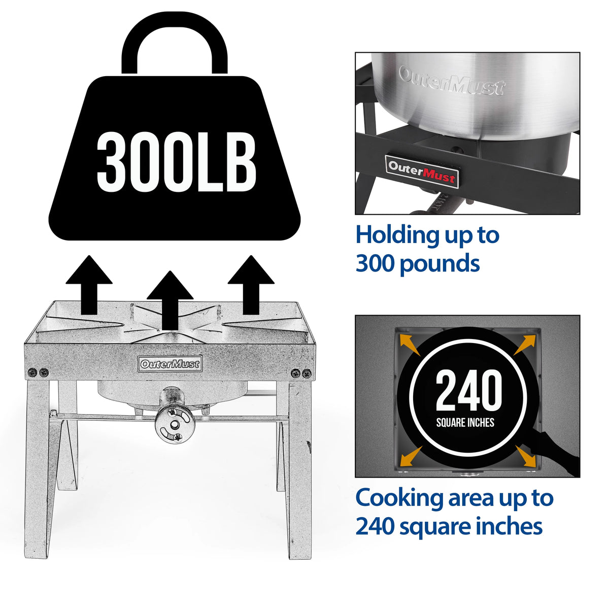 Outdoor Propane Burner Stove with 10 PSI Regulator and Cast Iron Braided Holes H32680