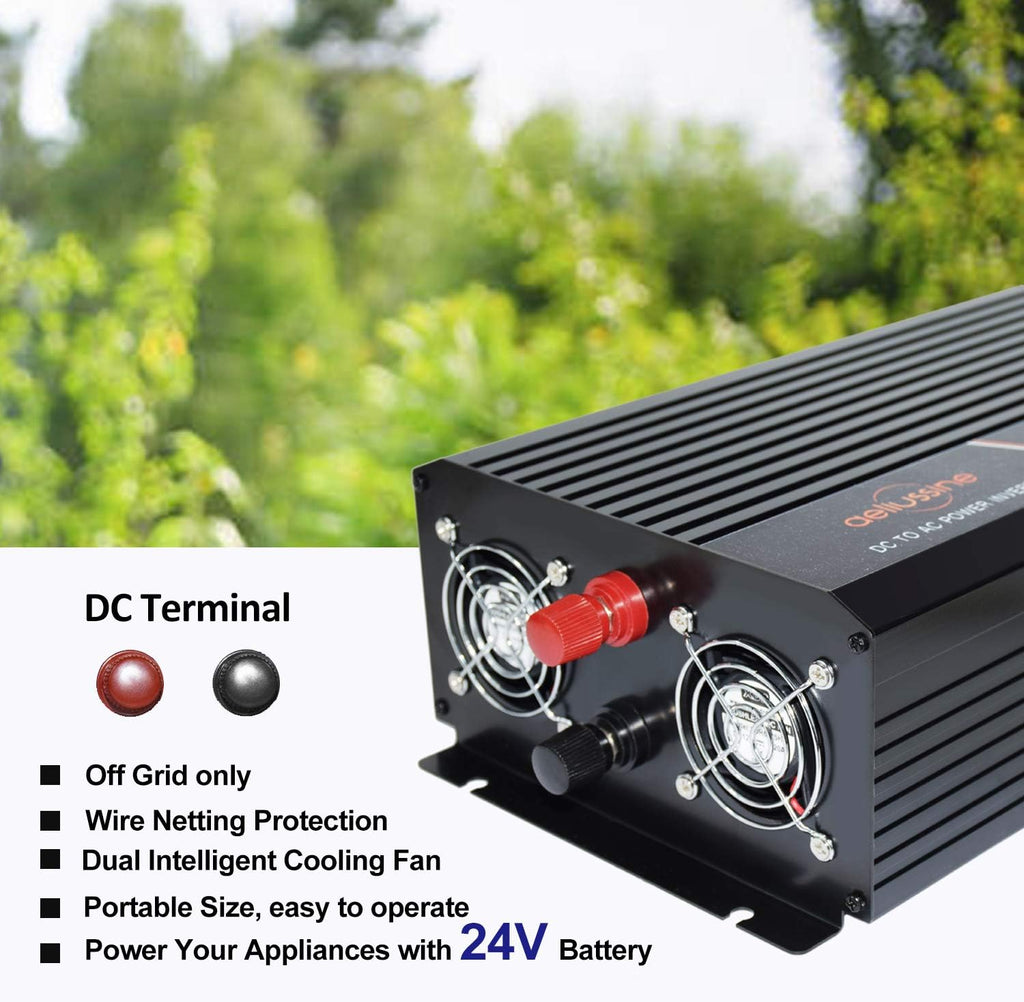 1000 Watt Pure Sine Wave Power Inverter 24V DC to AC 120V with LCD Display Remote Switch O551