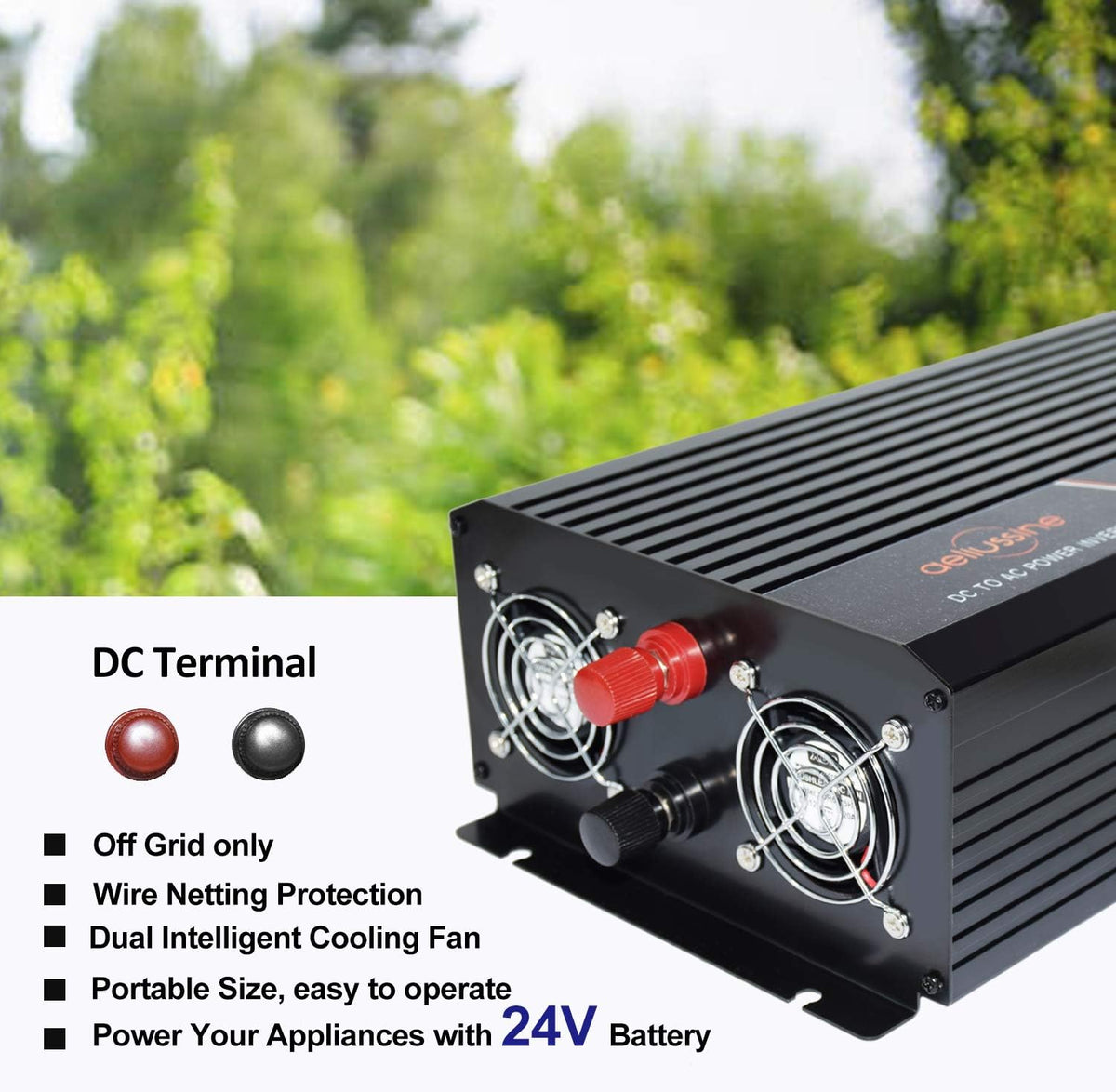 1000 Watt Pure Sine Wave Power Inverter 24V DC to AC 120V with LCD Display Remote Switch O551