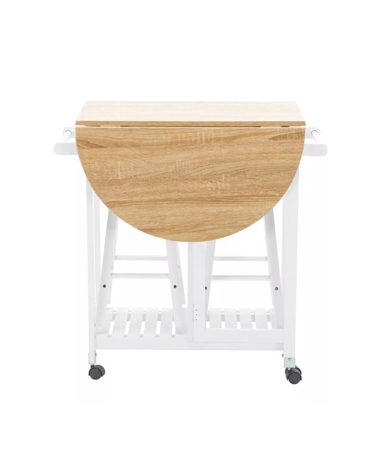 Oak Kitchen Island Cart with 2 Bar Stools and 2 Drawers X269