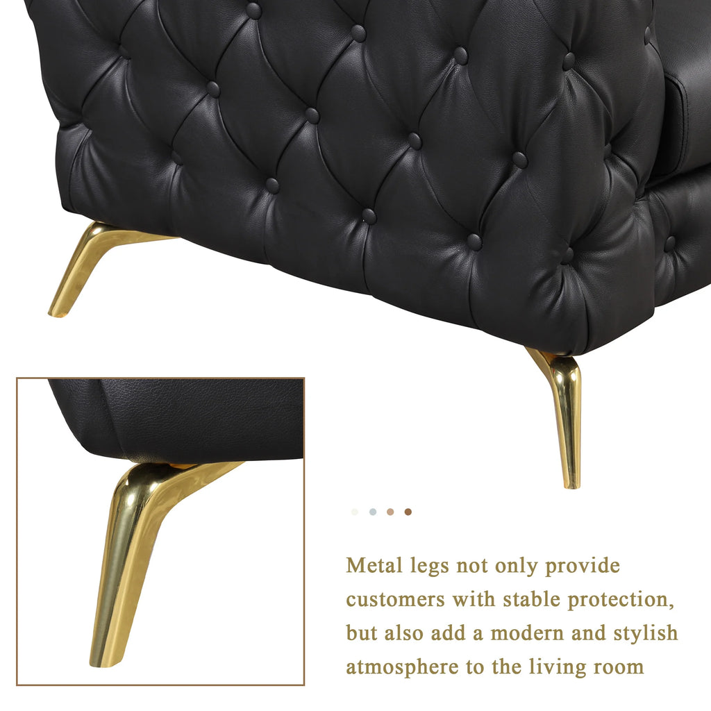 Black PU Upholstered Loveseat Sofa with Metal Legs I821491