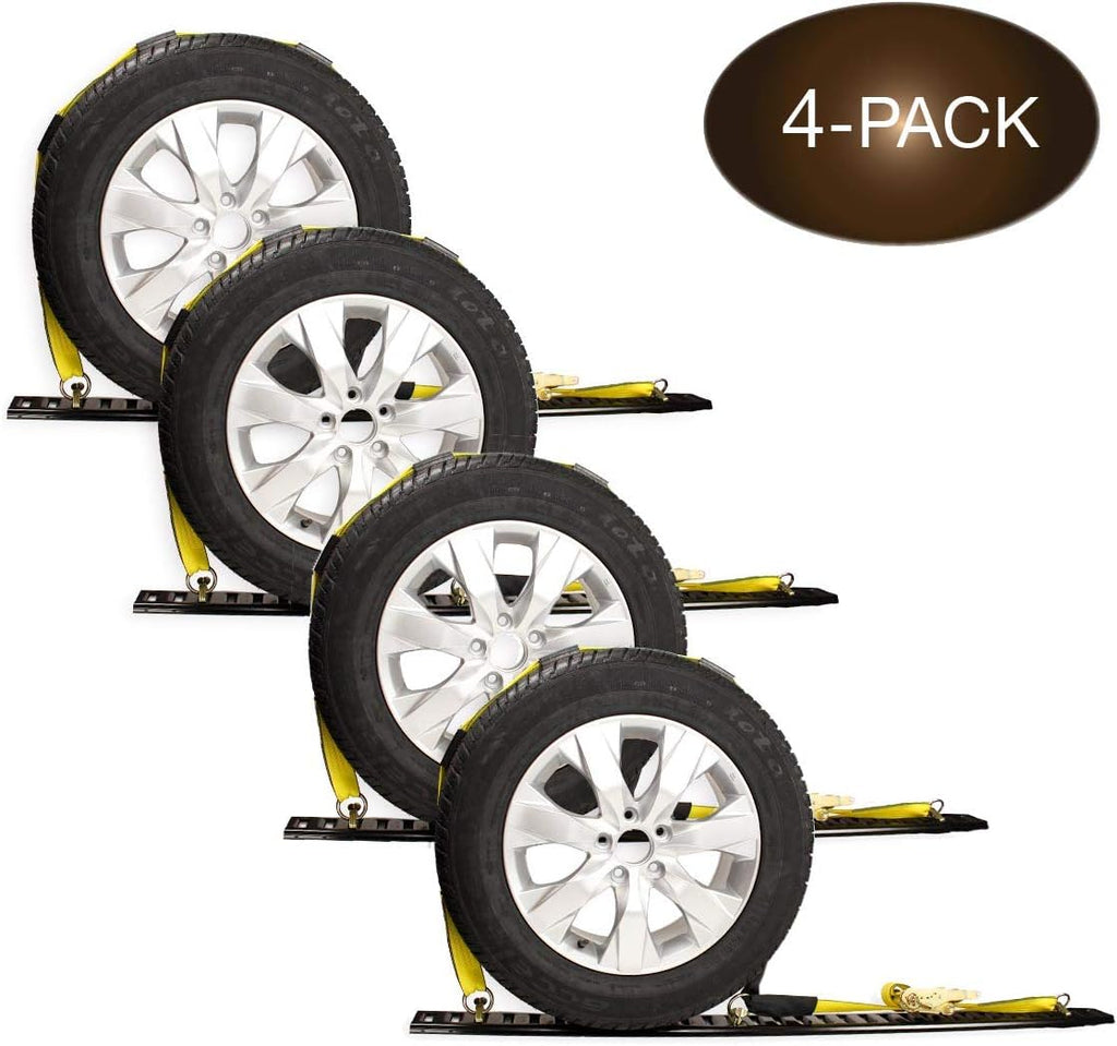 4 Wheel Straps with E-Track Fittings and 3 Rubber Blocks, 11’ x 2” Ratchet Strap, Pack of 2 X534150