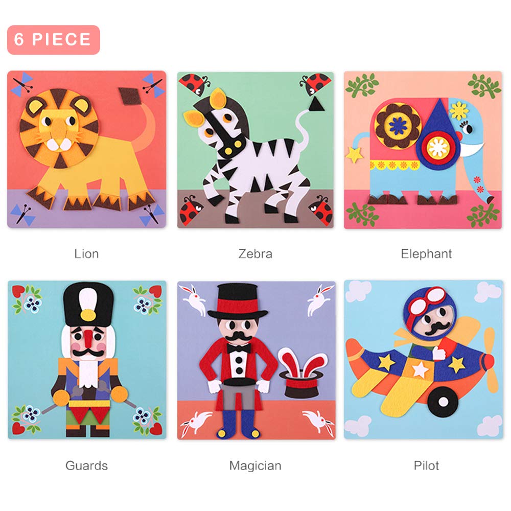 Fuzzy Felt Picture Sticky Mosaics 6 Templates Art Kits S216