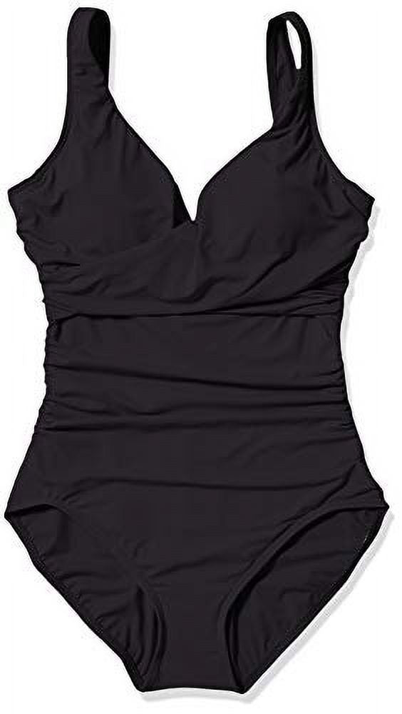 Black Pavilion Draped V-Neck One-Piece Swimsuit O652