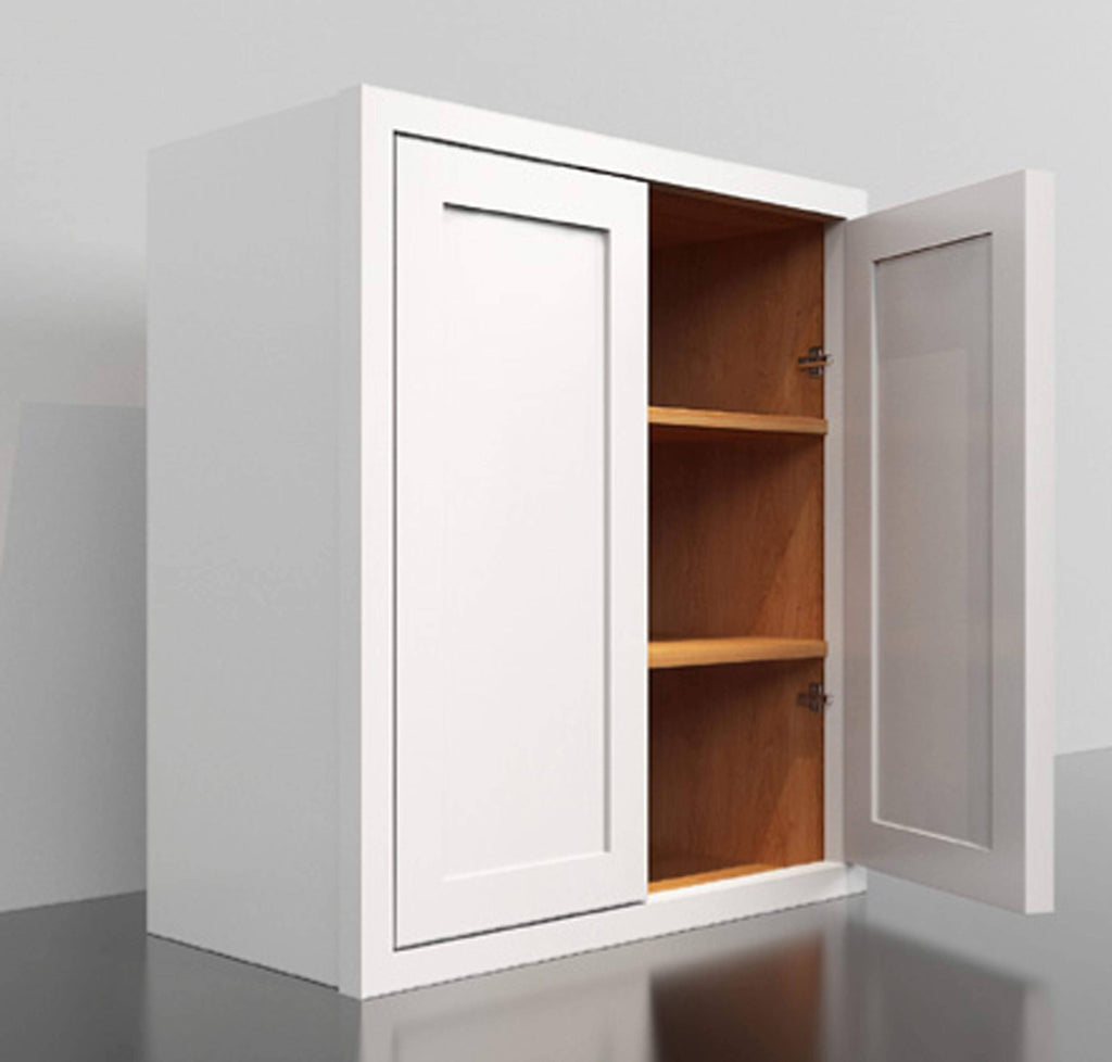 24 inch Wide 30 inch Tall 14 inch Deep Kitchen Cabinet Snow White Inset Shaker Double Door Unassembled F95629
