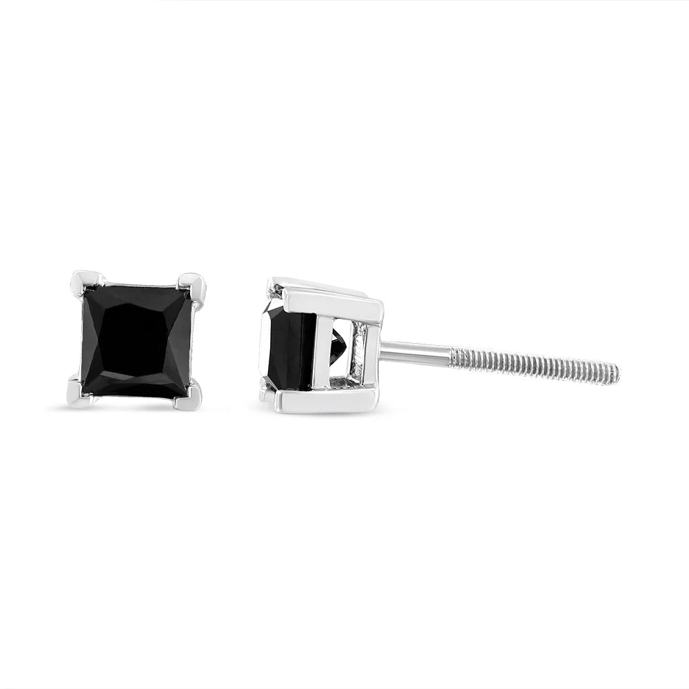 14K White Gold 2.00 Cttw Princess-Cut Black Diamond Stud Earrings with Screw Backs F5924