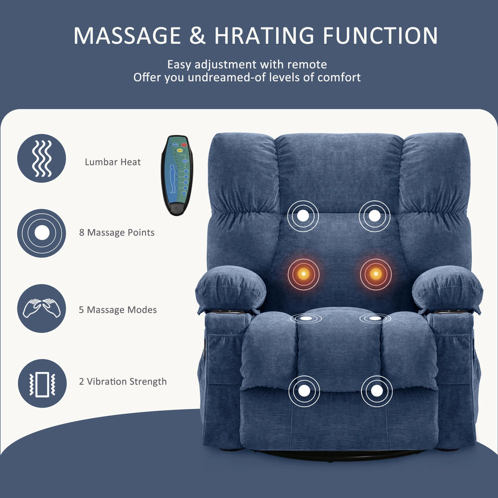 Blue Ergonomic Massage Rocker Recliner Chair with Vibration and Heat X7677