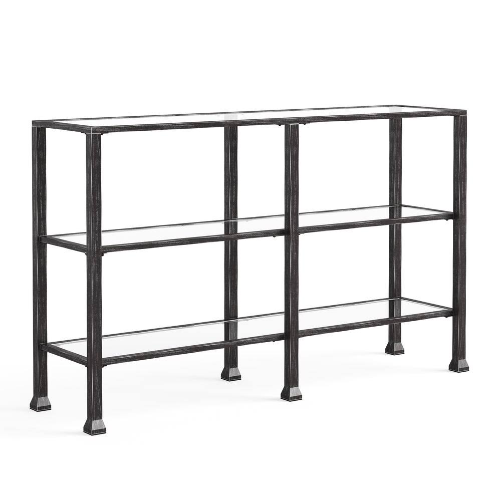Distressed Black Metal and Glass 3-Tier Console Table Q6440