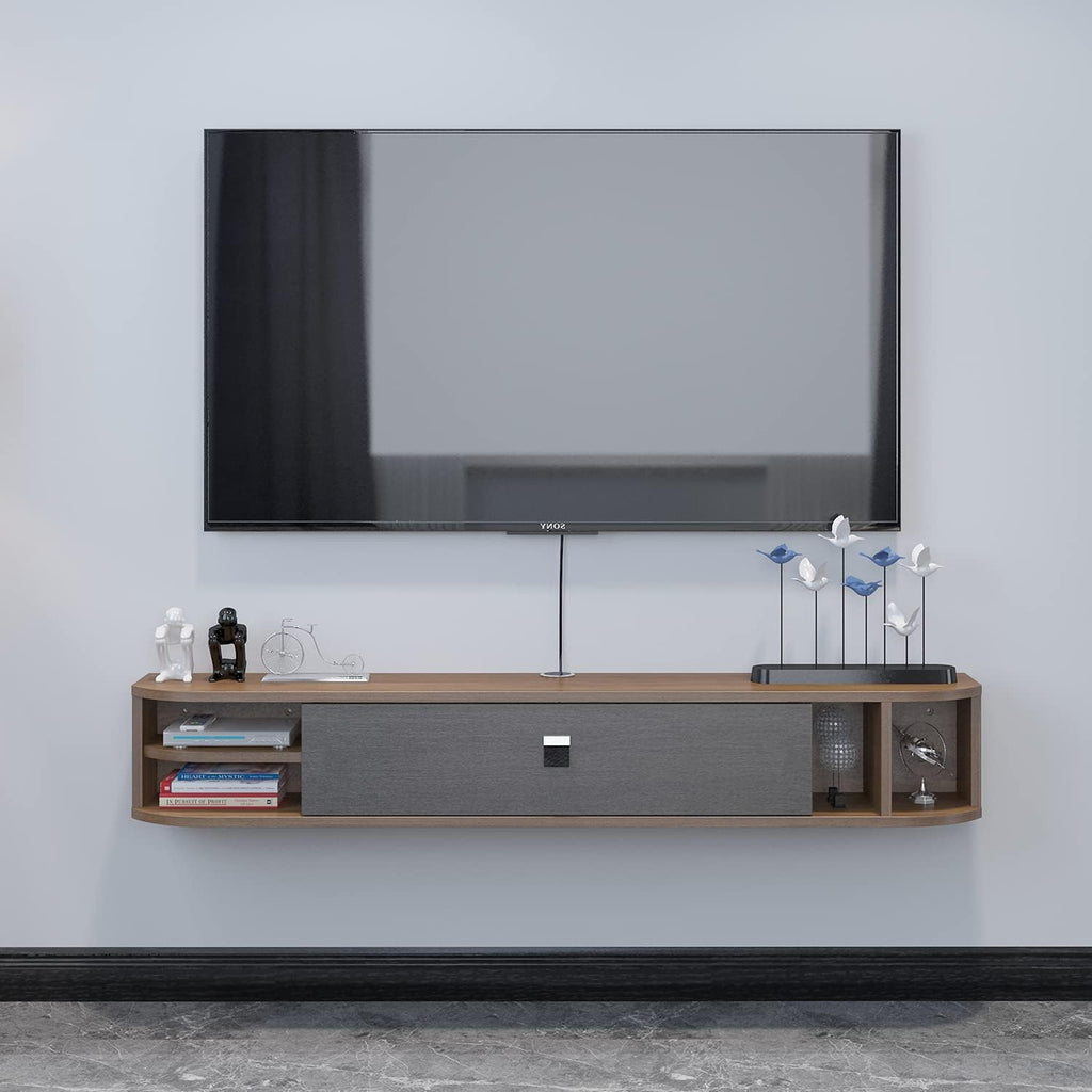55.11'' Gray-White Wall Mounted Floating TV Shelf D306