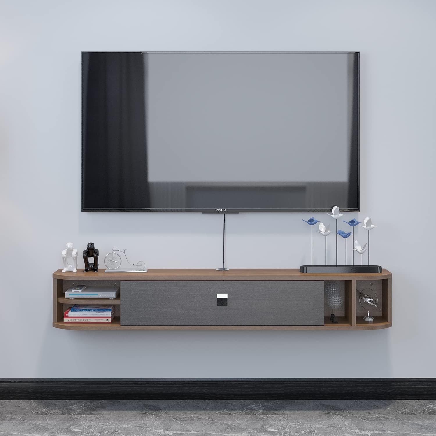 55.11'' Gray-White Wall Mounted Floating TV Shelf D306