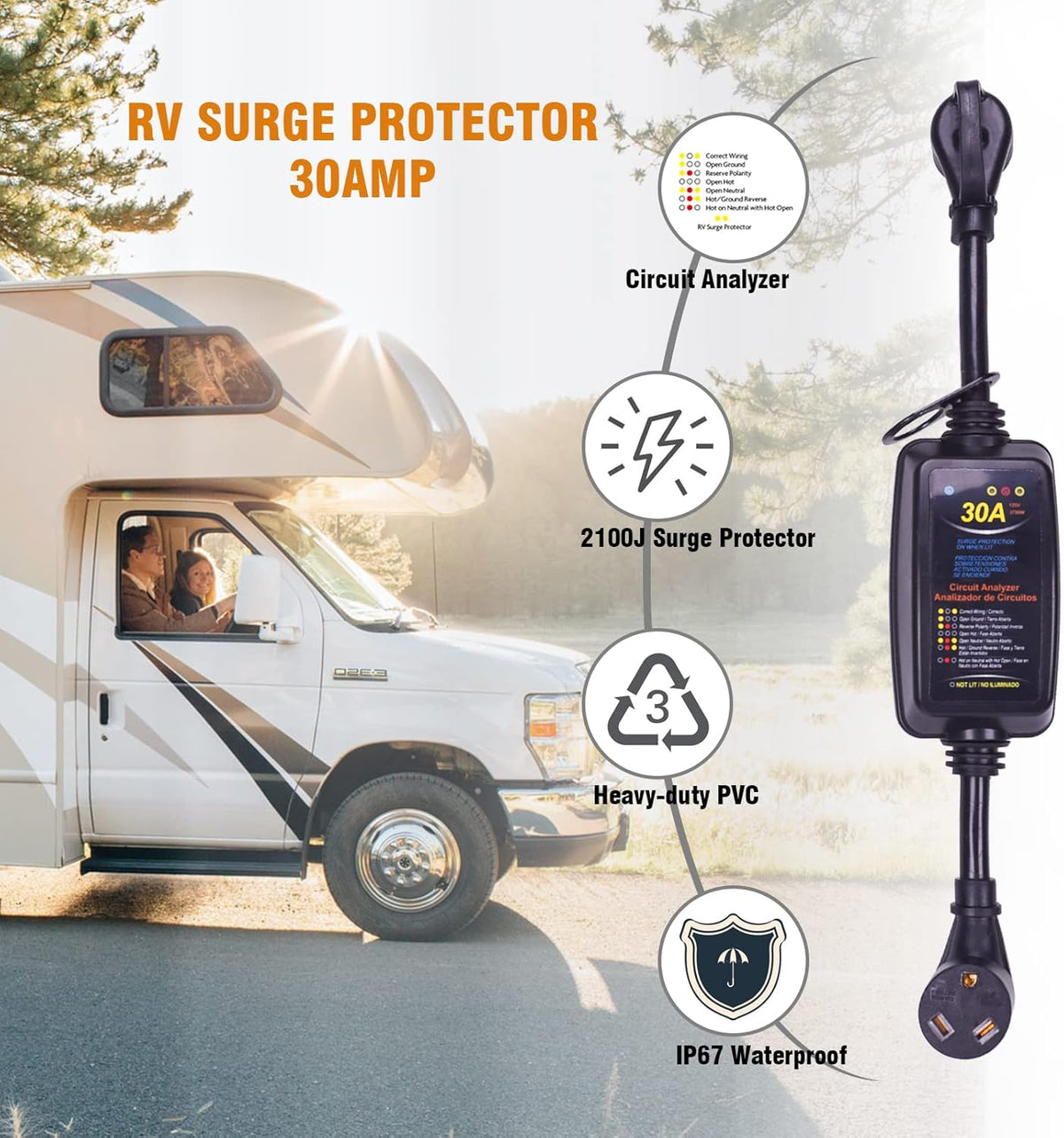30Amp RV Surge Protector with UL Certificate F272