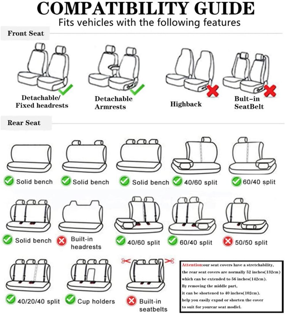 Waterproof PU Leather Car Seat Covers for Front and Rear Seats, Black E8995