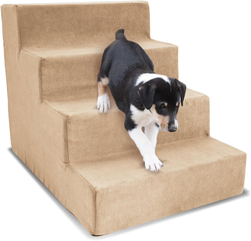 Brown Pet Ramp 4-Steps Stairs with Removable MicroSuede Cover H249105