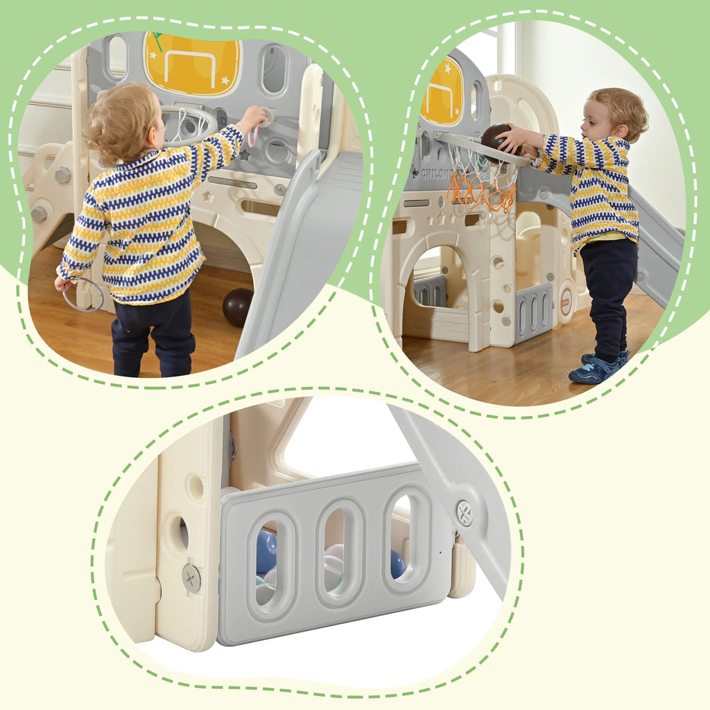 9 in 1 Kids Slide Playset with Basketball Hoop X672