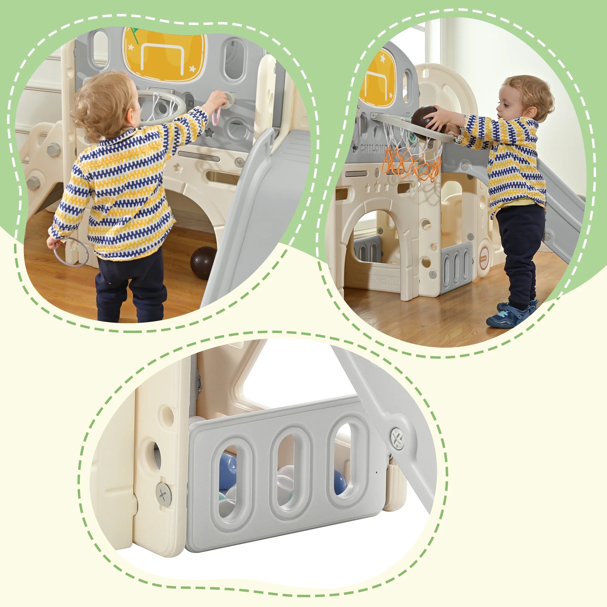 9 in 1 Kids Slide Playset with Basketball Hoop X672
