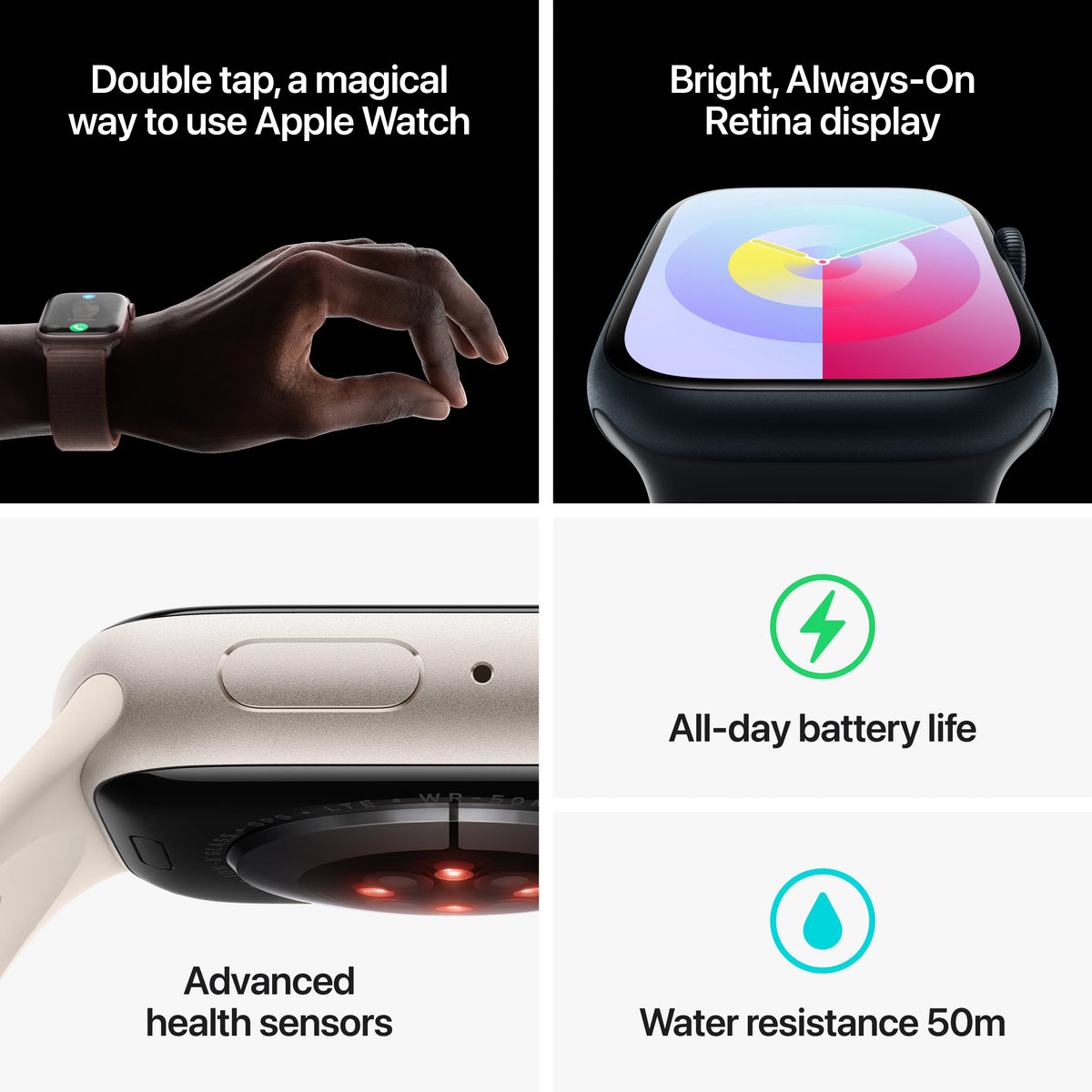 Apple Watch Series 9 GPS + Cellular 41mm Midnight Aluminum Case with Midnight Sport Band - M/L D46366
